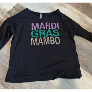 Mardi Gras Mambo Black Long Sleeve Sweatshirt XXL Glitter Purple Green Gold